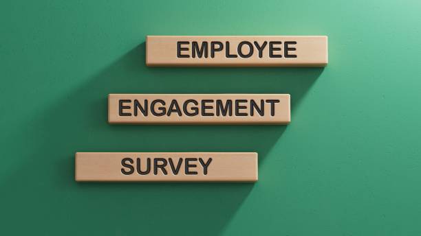 istock Employee Engagement Survey. Wooden cube blocks. Copy space.3D rendering on green background. 2195030651