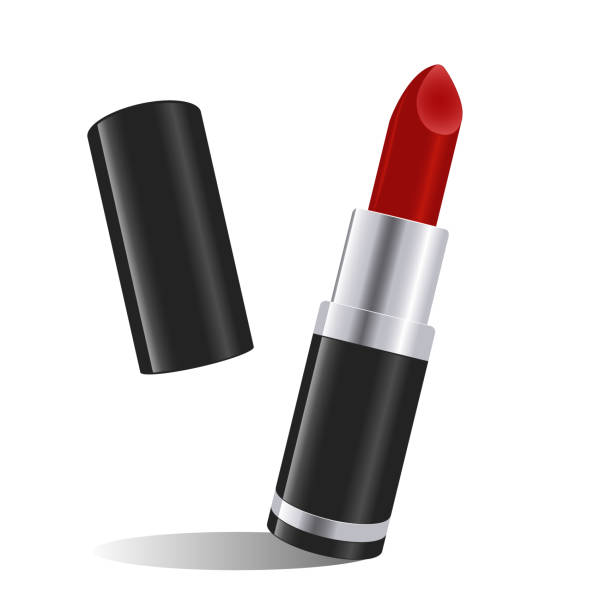 istock Red Juicy Lipstick in a black glossy case. Realistic vector illustration of red lipstick isolated on white. Beauty design element. 2195036563