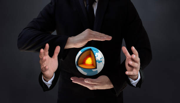 Earth Research by New Artificial Intelligence Technology Humans who control AI-based systems will have more control over the structure and layers of the world. An AI-powered scientist holding a spinning world in four hands. / You can see the animation movie of this image from my iStock video portfolio. Video number: 2194760898 finger spinning globe stock pictures, royalty-free photos & images