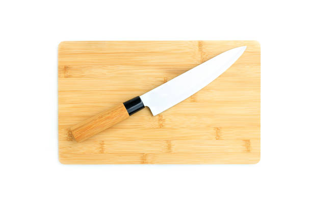 istock Cutting board and knife isolated on white background, Kitchenware of Bamboo Product 2195040950