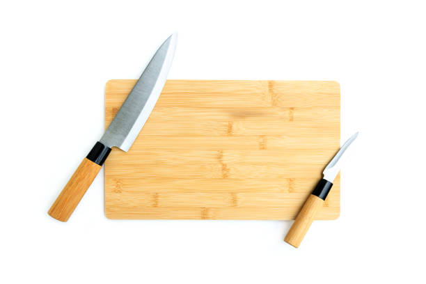 istock Cutting board and knife isolated on white background, Kitchenware of Bamboo Product 2195040968