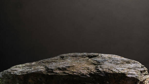 istock Rock, Stone podium stand display advertising product, Production show with studio dark light wall room background well free space for text, Cliff rock stone stage, Clipping paths 2195045047