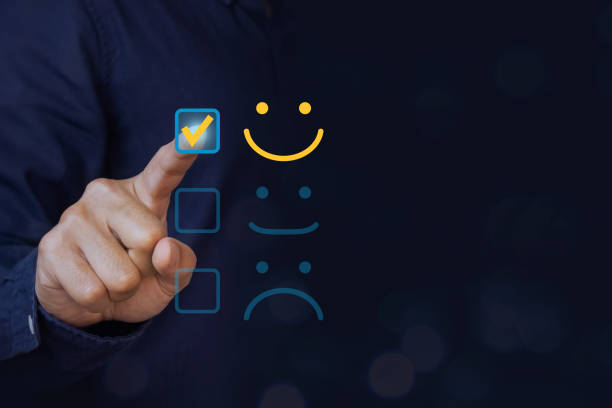 istock Excellent, positive feedback, service rating and satisfaction. A man touch smile emoticon for indicates satisfaction level of service users 2195049037