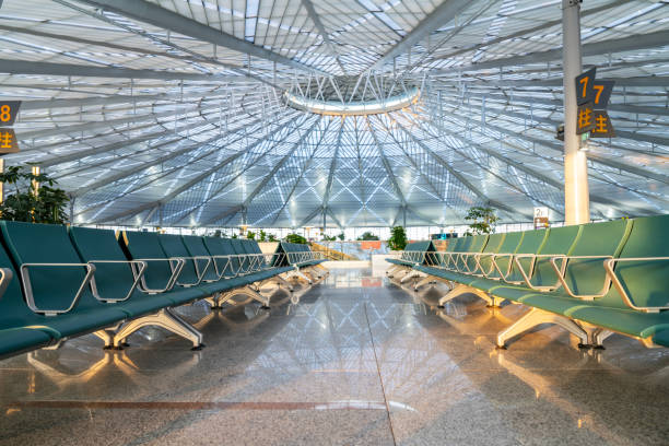 Empty departure hall in high-speed rail station,Shanghai,China.