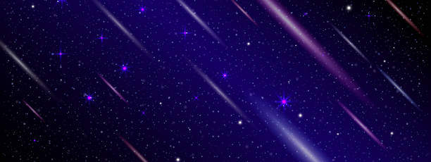 istock Stunning Sky Starry Universe Banner and Background: Dark Glowing Blue Galaxy with Nebula Clouds, Flying Comets, Night Stars, and the Milky Way. Vector. 2195050335