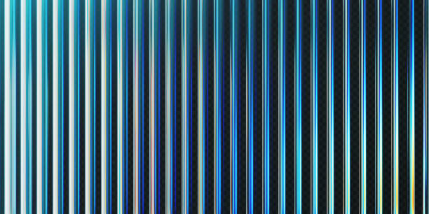 istock 3d transparent ribbed glass background with refraction and holographic effect. Reeded glass with rainbow gradient. Render of corrugated wall with overlay reflection light on dark. 3d vector background 2195050399