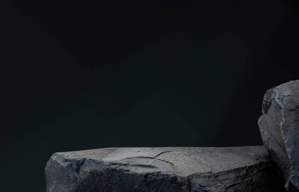 istock Rock stone podium isolated on green wall background for Product display,Empty Studio background with light,shadow on rock sea stage stand with lump texture for cometic present banner 2195050775