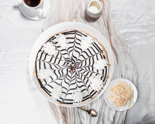 istock Esterhazy cake, traditional Hungarian, German cake, cake with almonds and condensed milk, walnut cake, cream cake, coffee cake on a light background, flatlay, still life, food photo dessert 2195053676