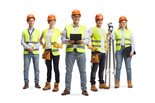 istock Group of male and female engineers and construction workers 2195054521