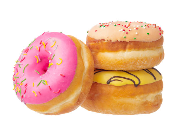 istock Delicious colorful donuts isolated on white background 2195056564