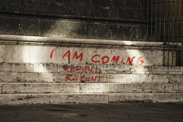 Graffiti Message: A Playful Irony on Repentance stock photo
