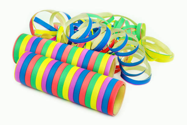Colorful paper streamers on white background