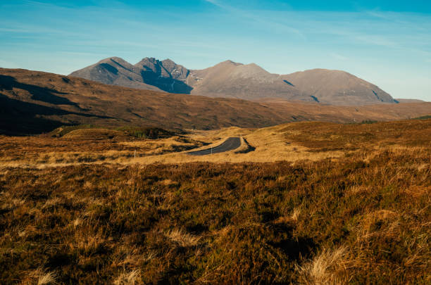 Landscape of an iconic mountain in Wester Ross, Scotland called an Teallach. The road has social history.