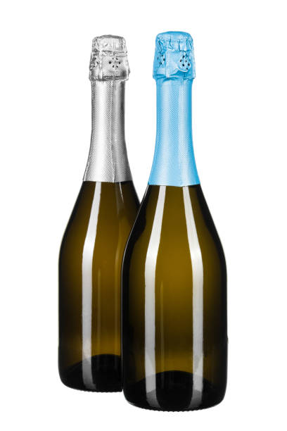 bottle of champagne isolated on white. creative photo.