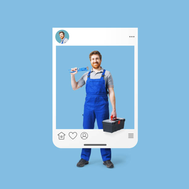 istock Smiling plumber inside a social media post 2195062278