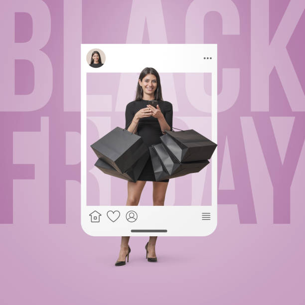 istock Happy woman shopping on Black Friday and sharing a post 2195062317