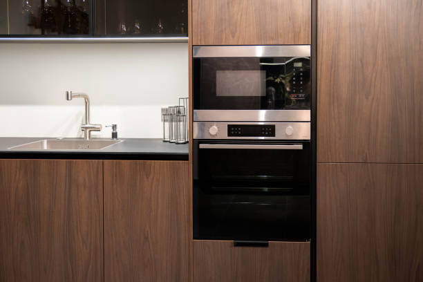 istock Built-in microwave and oven with touch controls and stainless finish 2195062378
