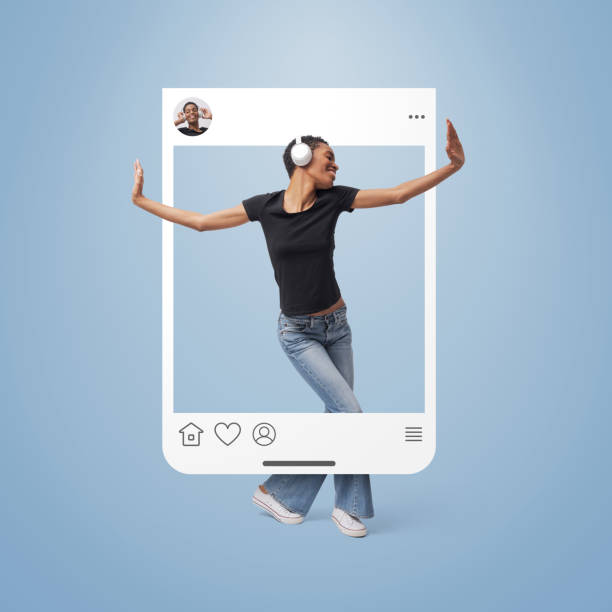 Beautiful woman dancing and sharing a social media post