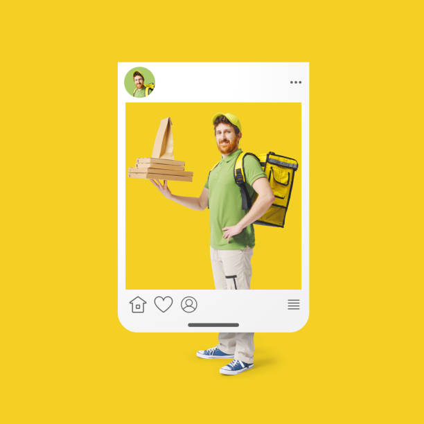 istock Worker delivering fast food and sharing a social media post 2195062637