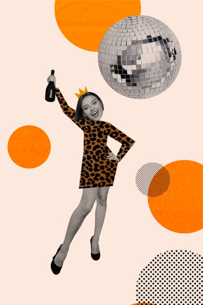 Vertical collage poster standing young woman elegant lady raise bottle wine discoball bar weekend evening party drawing background Vertical collage poster standing young woman elegant lady raise bottle wine discoball bar weekend evening party drawing background. drunk visual stock pictures, royalty-free photos & images