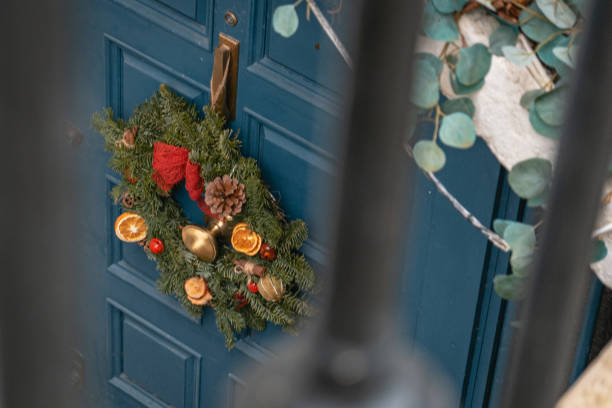 istock Christmas Wreath on Blue Door 2195074791