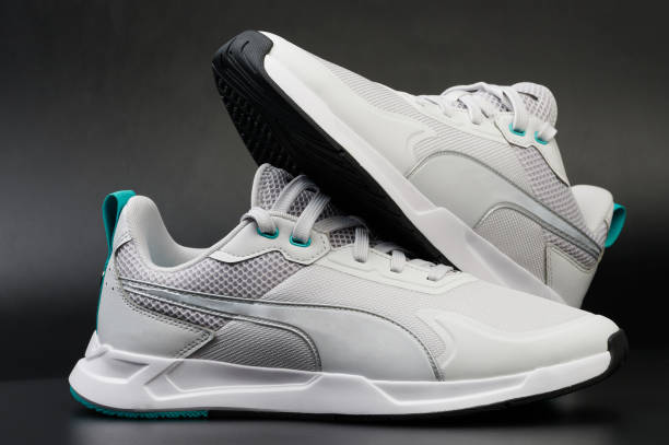 istock Trendy white pair sport shoes 2195075083