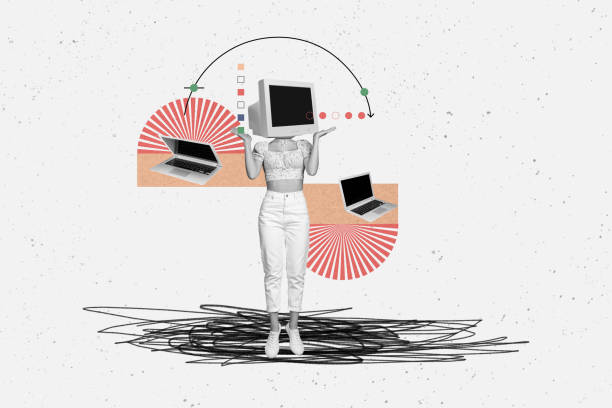 istock Creative photo collage standing young woman headless computer monitor instead face internet wireless connection remote work 2195077347