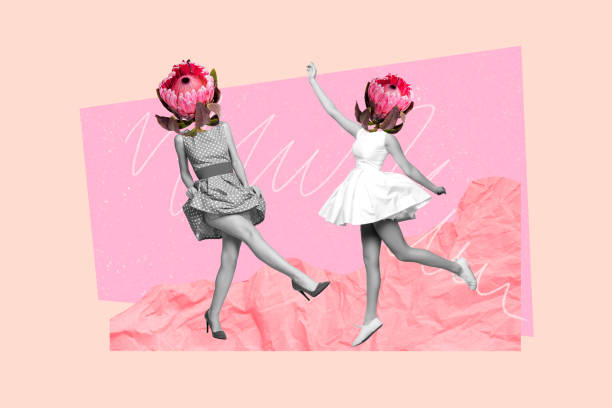 istock Trend artwork sketch composite 3D photo collage of two young dancer lady headless protea flower intead 8 march spring season celebration 2195078824