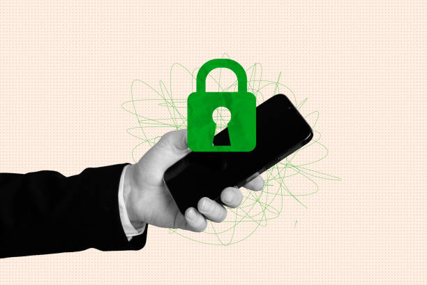 istock Photo image collage arm hold smartphone digital modern technology device padlock password combination data privacy protection cybersecurity 2195078882