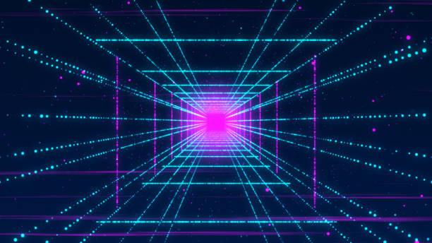 istock Glowing Multiple Lamps in Square Tunnel Passage DJ Loop - 4K Stok photo 2195080459