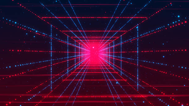 Glowing Multiple Lamps in Square Tunnel Passage DJ Loop - 4K Stok photo