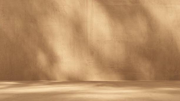 istock Unobtrusive natural pastel background with shadows on the wall, exterior - 3d render. 2195081205
