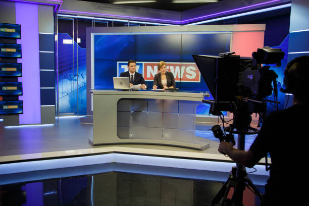 istock Tv news studio before live 2195085780