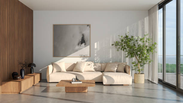 istock Large luxury modern bright interiors Living room mockup illustration 3D rendering image 2195088750