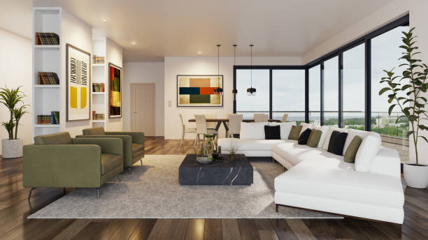 istock Large luxury modern bright interiors Living room mockup illustration 3D rendering image 2195088945