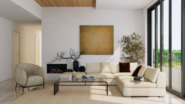 istock Large luxury modern bright interiors Living room mockup illustration 3D rendering image 2195089135