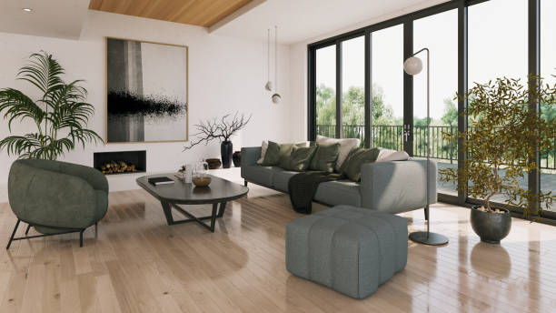 istock Large luxury modern bright interiors Living room mockup illustration 3D rendering image 2195089139
