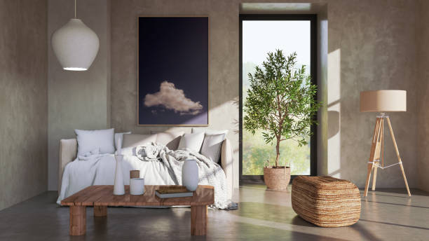 istock Large luxury modern bright interiors Living room mockup illustration 3D rendering image 2195089150
