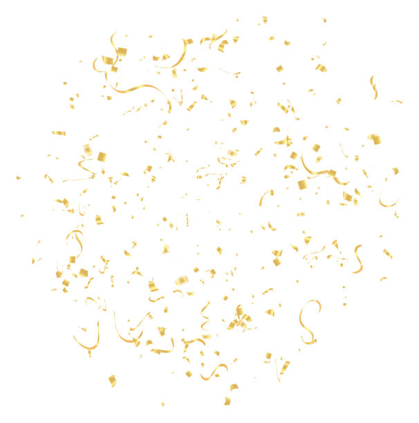 istock Gold Confetti and ribbons celebration party design element, Falling shiny gold confetti 2195090092