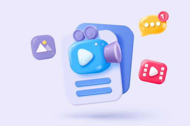 istock 3D media data with video and photo management. Searching image and video files in gallery library. Document management soft database, document form. 3d multimedia file icon vector render illustration 2195090179