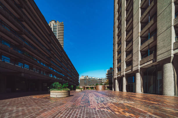 istock Barbican estate courtyard with brutalist architecture in london 2195094843
