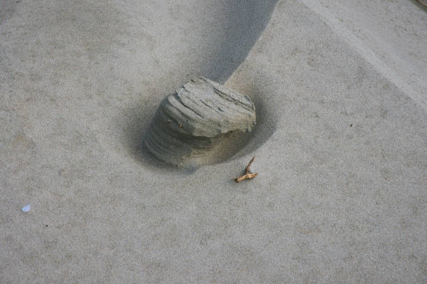 Beautiful sand blocks naturally formed on the beach by the wind
