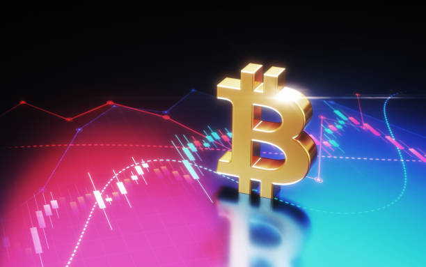 istock Bitcoin on Red and Blue Financial Chart, Depth Of Field 2195103497
