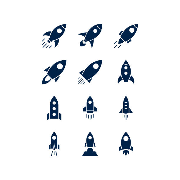 illustrations, cliparts, dessins animés et icônes de ensemble d’icônes vectorielles de fusée, conception d’illustration de modèle de logo lancé par une fusée. - fusée