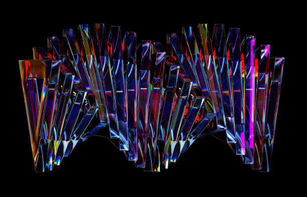 istock Glass shapes with colorful refraction 3d render. Isolated on black. 2195104093