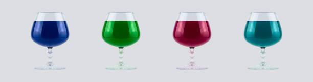Four elegant glasses hold vibrant drinks