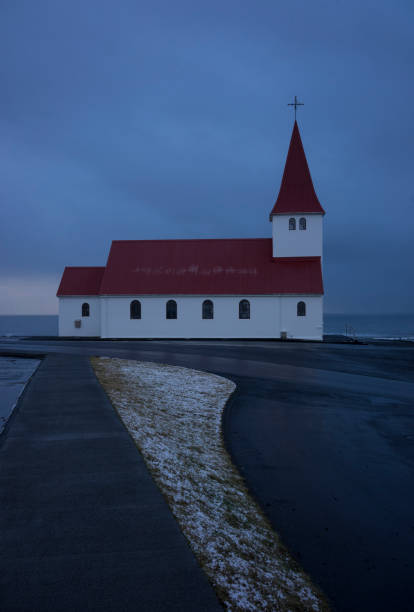 Red and white church in Iceland