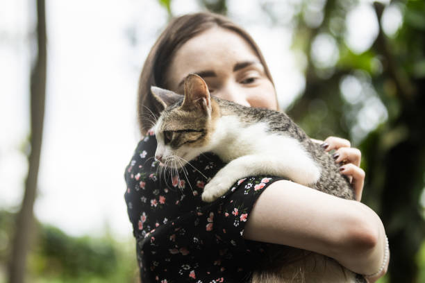 istock Young woman is holding a stray cat. 2195112430