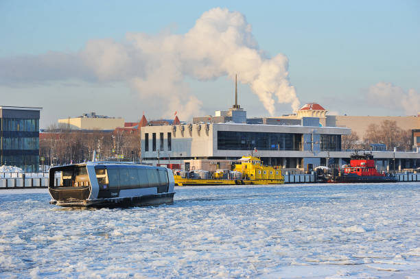 A winter's day morning in Helsinki South Harbour with frozen sea water