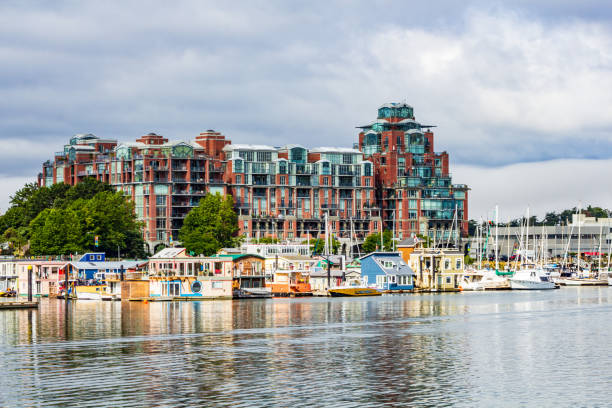 Scenic Waterfront with Modern Architecture and Houseboats